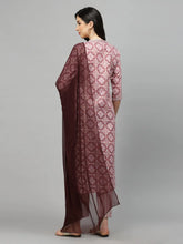 Women's Printed Cotton Blend Kurta Pant Dupatta Set-COLINMAUVE36